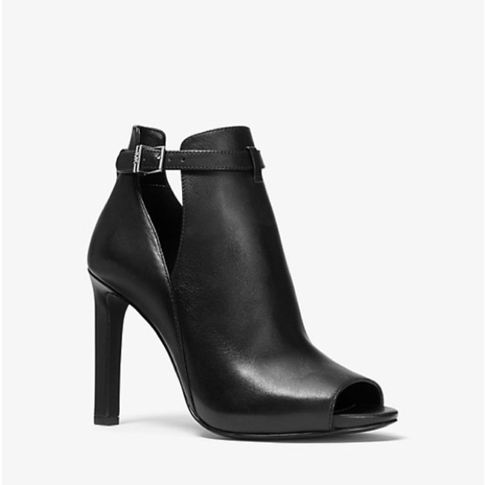 MICHAEL MICHAEL KORS Lawson Leather Open-Toe Ankle Boot Black Size 8.5 - Picture 1 of 16